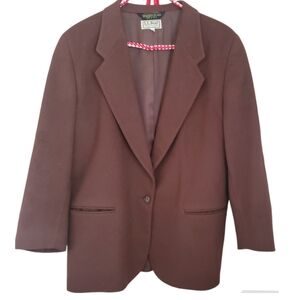 Vintage LL Bean Womens Blazer Jacket 12P Brown Wool Cashmere USA Career Academia